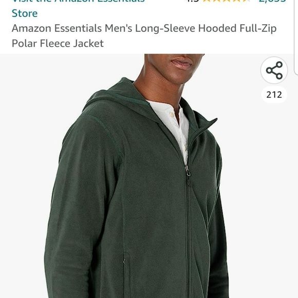 Amazon Essentials Mens Polar Fleece Long Sleeve Zip Front Forest Green Hoodie M - Picture 8 of 8